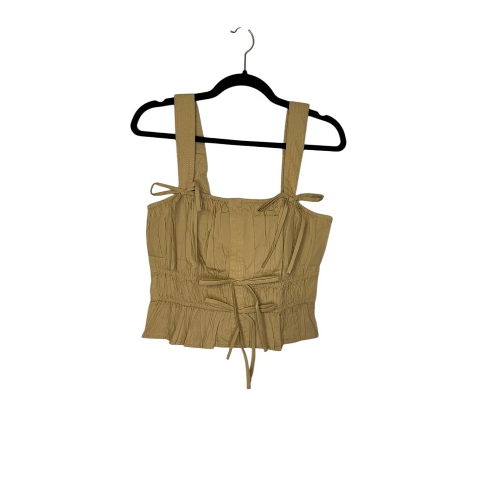 LOFT Womens Tie Strap Sleeveless Smocked Ruffle Hem Top Size Large NWT